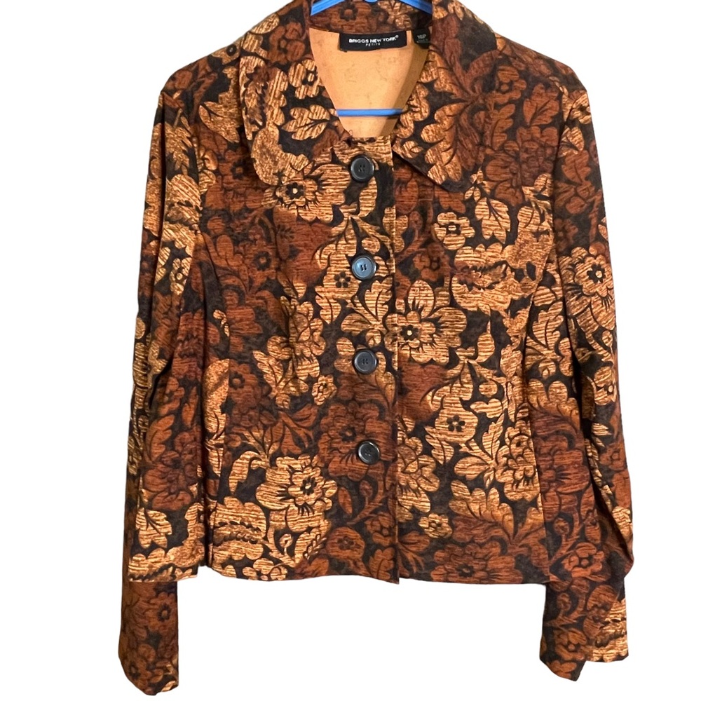 Briggs New York Womens Brown and Black Button down Floral Jacket Size 16P